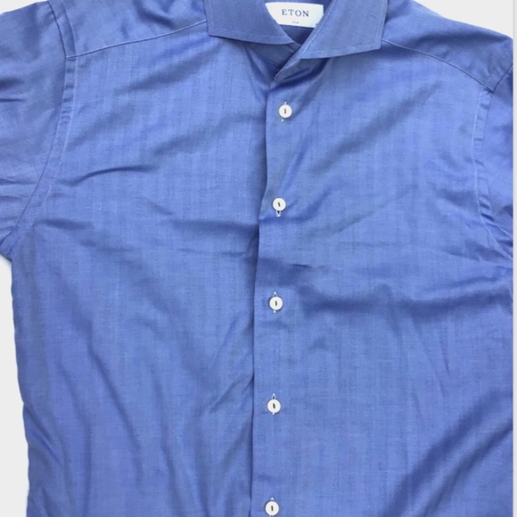 ETON  Slim herringbone  blue  colour , cotton  shirt Sz 15 /38 made in Europe - Picture 9 of 11
